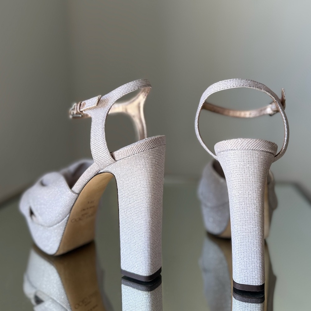 EUC JIMMY CHOO Heloise 120MM Glitter Platform Sandals Macaron 36.5 $1,025 - Picture 11 of 13
